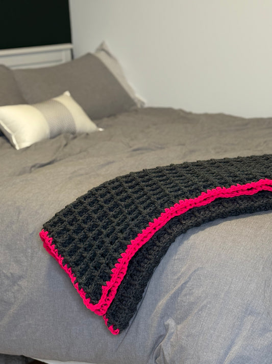 The Waffle Blanket Classic- Dark Grey & Hot Pink