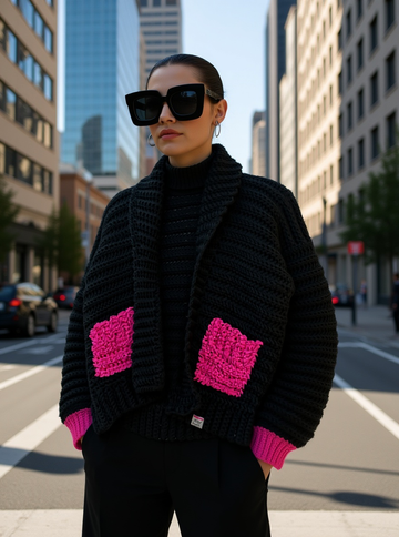 The Resolution Cardigan- Black & Pink