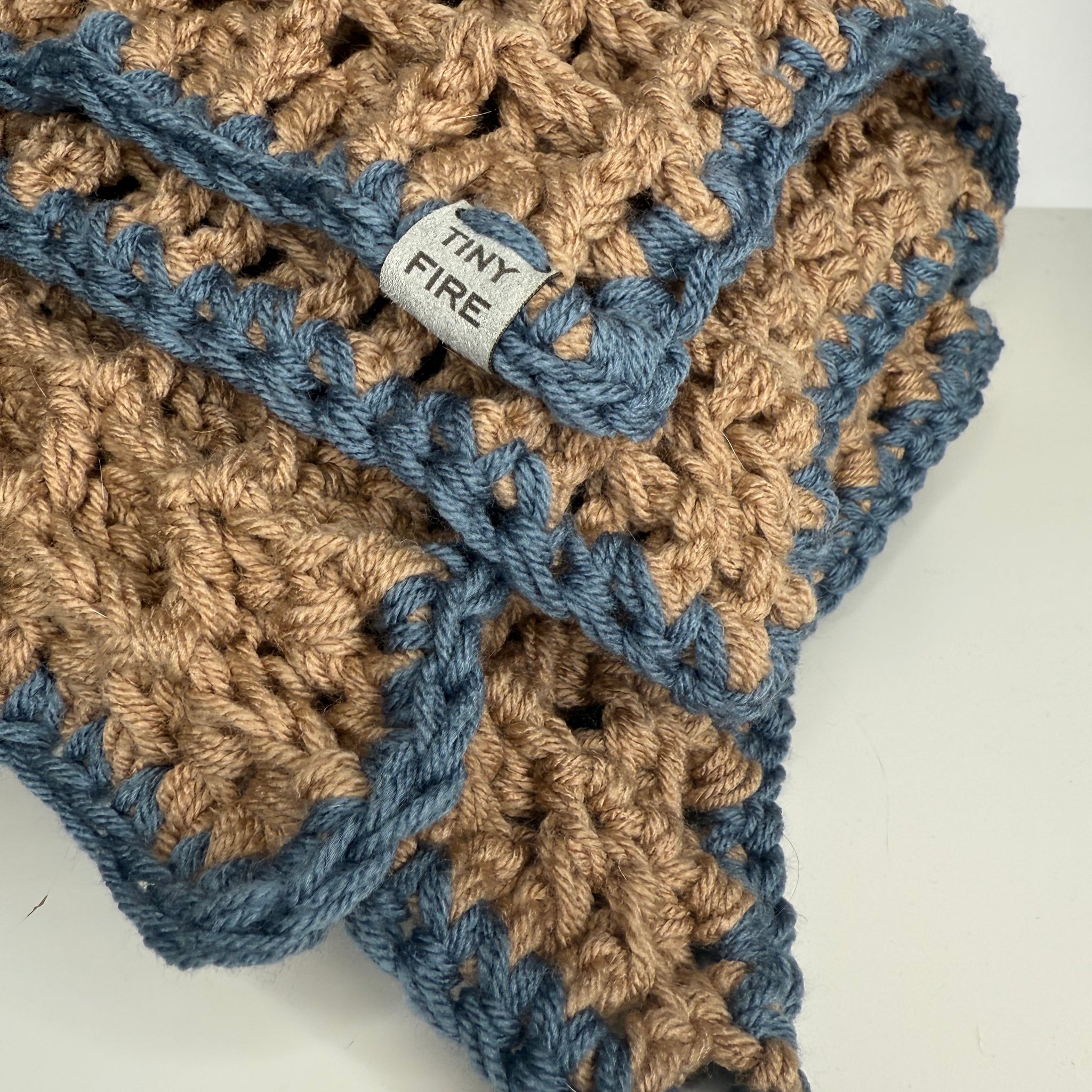 The Waffle Blanket Classic- Brown with Blue Trim